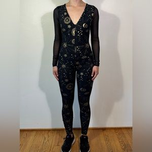 Carbon38 Celestial Black & Gold V-neck Jumpsuit - Size Small
